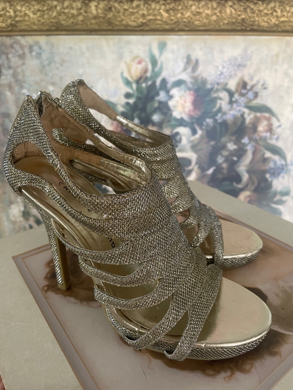 Elegant Women's Gold Strappy High Heels Chinese laundry
